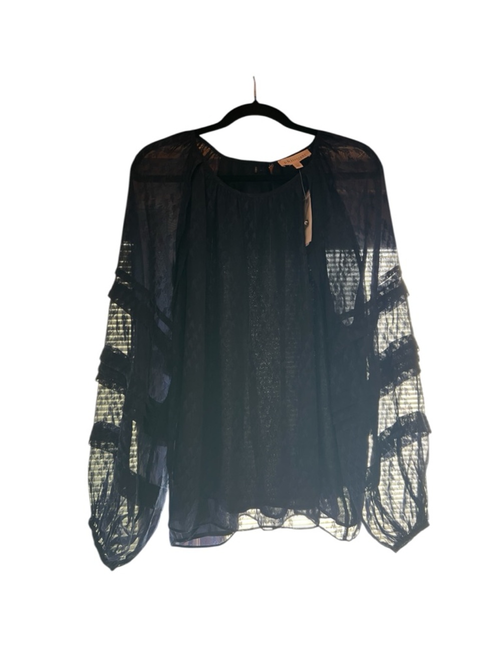 Philosophy Sheer Navy  Long-Sleeve Boho Blouse Size XL - NWT